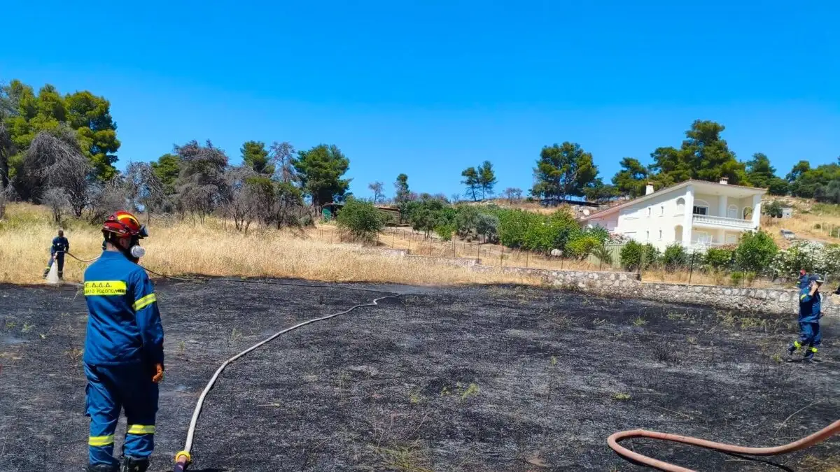 Φωτιά σε οικοπεδικό χώρο με ξερή βλάστηση στη Σταμάτα Αττικής και επέμβαση της Πυροσβεστικής.