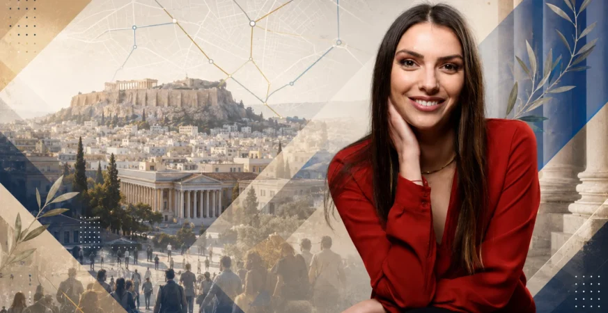 Ψηφιακή απεικόνιση τεχνητής νοημοσύνης και πολιτικής επικοινωνίας για σχετικό άρθρο